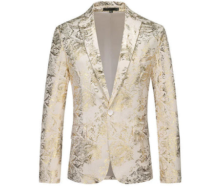 New Men Luxury Velvet Suit Foil Stamped Printed Jacket , Fashion Male Business Social Wedding Prom Party Dress Slim Fit Blazers