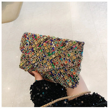 Rhinestone Evening Clutch Bag 2025 Diamond Women Banquet Party Wedding Fashion Messenger Purse Chain Small Shoulder Bag