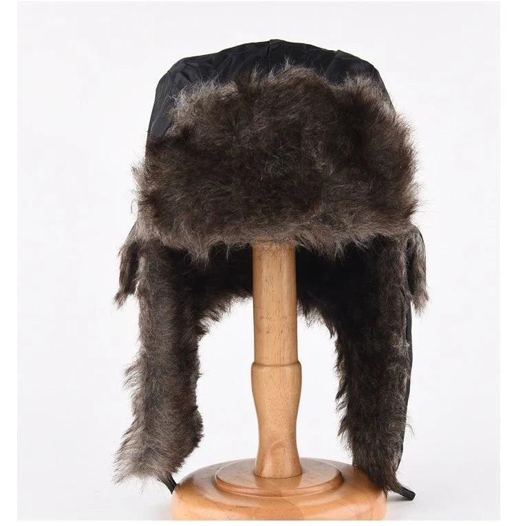 Men's Warm Soldier Hat Winter Pilot Patrolman Earmuffs Polyester Fiber Warm Russian Ski Hat Windproof Cold Pilot Hats