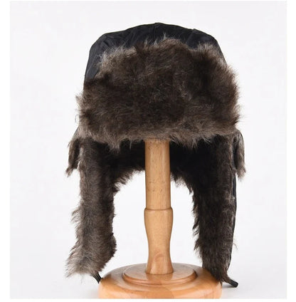 Men's Warm Soldier Hat Winter Pilot Patrolman Earmuffs Polyester Fiber Warm Russian Ski Hat Windproof Cold Pilot Hats