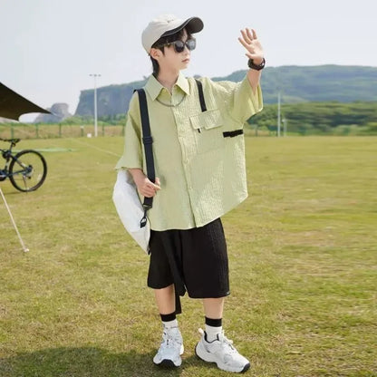 Summer Short-sleeved Shirt 8 To 10 Year Old Boy Clothes Child Sets Boys Clothing 7 Years Children's From 4 Korean Kids Cotton 14