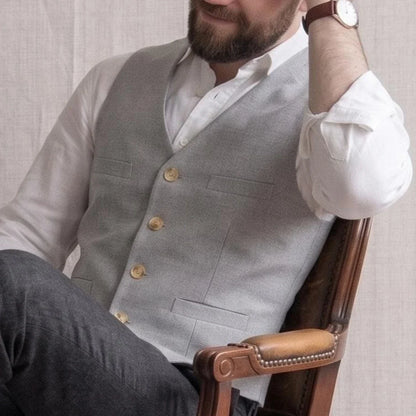 Men Vest Gray Solid Single Button V Neck Waistcoat For Wedding Banquet Business Party Office Work Casual Daily Men Suit Vest