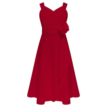 Summer Fashion Flower Girls Dress Wedding Birthday Party Kids Chiffon Dress Sleeveless Ruched Bodice Elegant Princess Dress