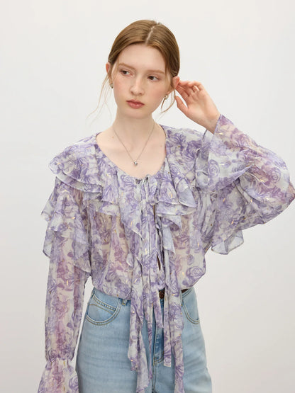 French Rose Ruffle Collar Shirt Women 2025 Summer New Commuter Long-sleeved Top 25FS12769