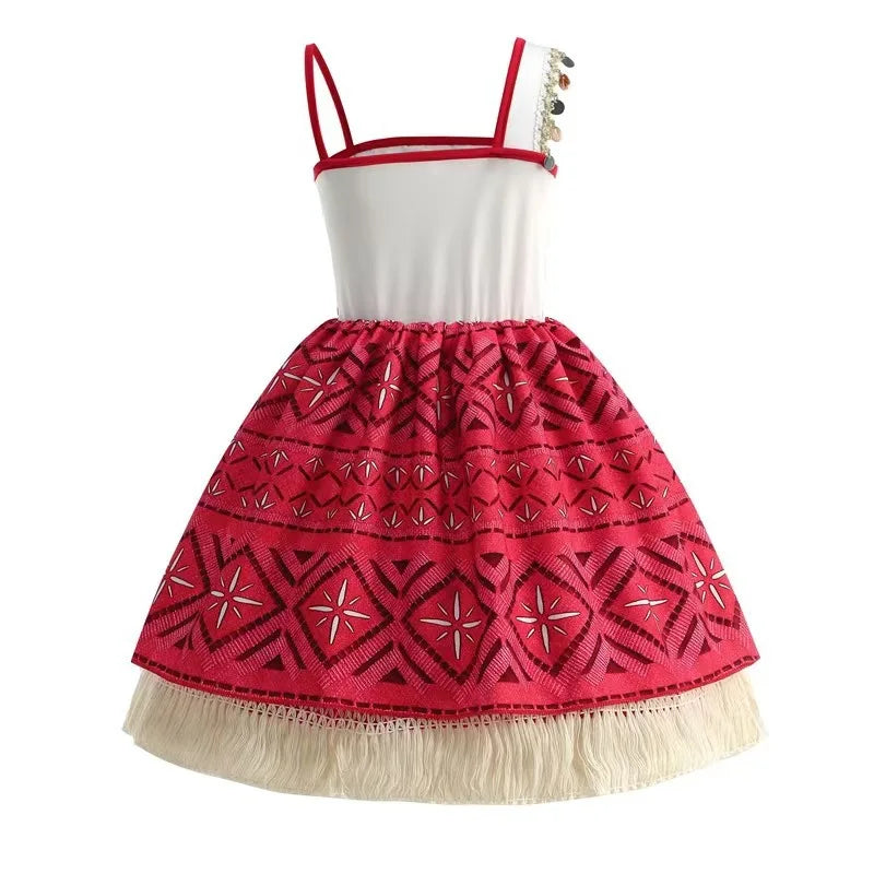 2 Vaiana Costume Girls Princess Dress Children Purim Lace Clothes Kids Cartoon Cosplay Outfits Birthday Party Frock