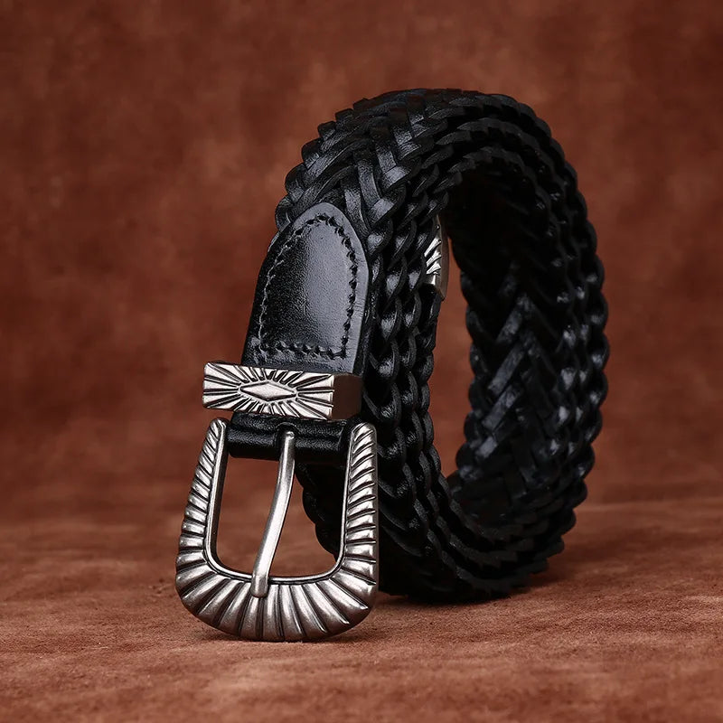 3.0CM Cowhide High Quality Genuine Leather Belts for Men Women Hand Woven Belt Strap Male Pin Buckle Jeans Cowboy Cintos Luxury