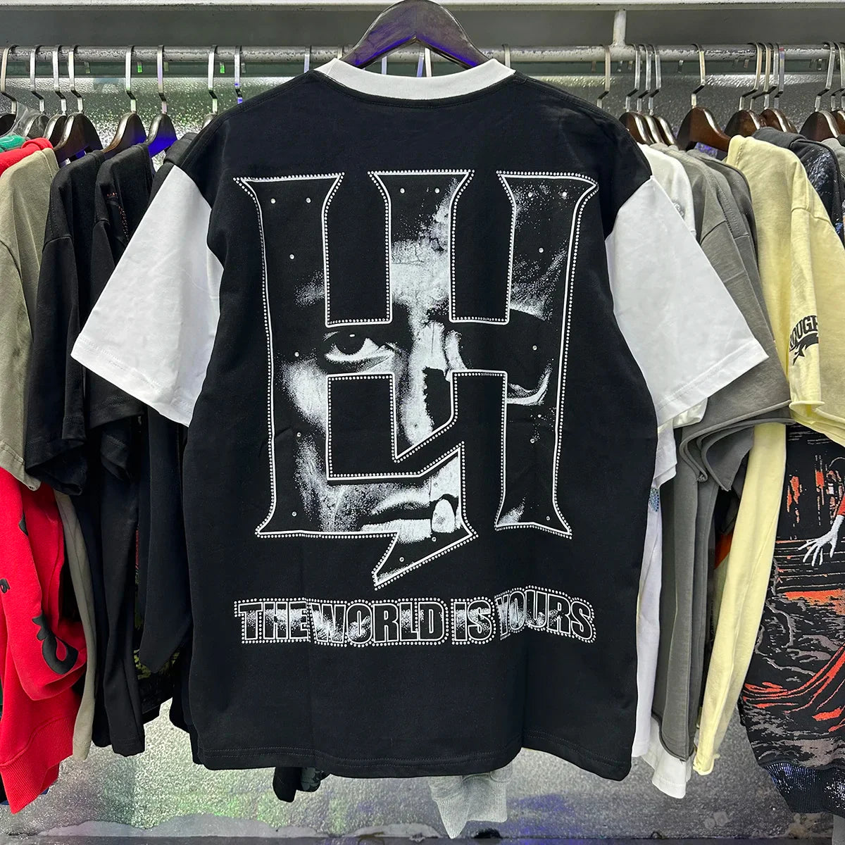 Masked Tattoo Angel Gun Diamond Short Sleeve Tshirts for Men and Women Crew Neck Cotton Summer Top Tees Oversized
