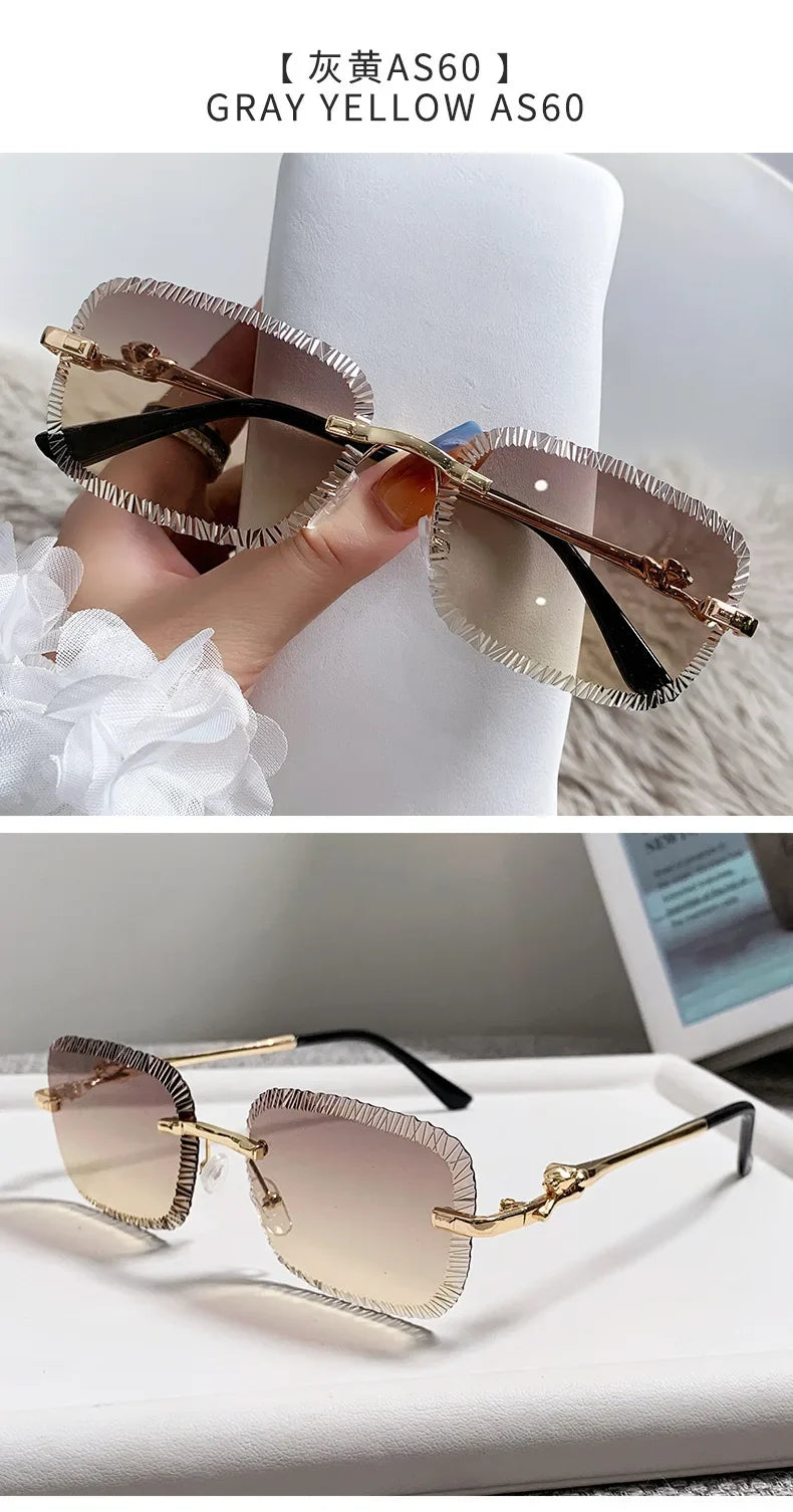 2025 European and American Fashion New Frameless Sunglasses Women Men Ins Square Eopard Head Metal Sun Glasses Ladies UV400