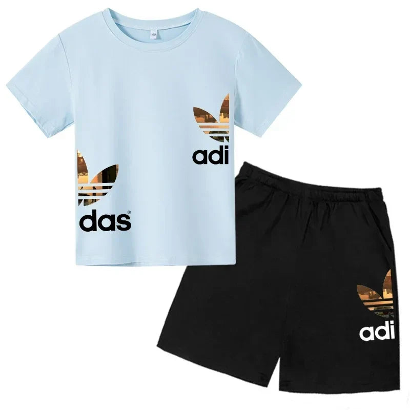 Kids Summer Leisure Letter 2pcs O-neck Short Sleeve T-shirts+Pants Suits 3-13 Years Boys Girls Casual Outfits Children Clothes