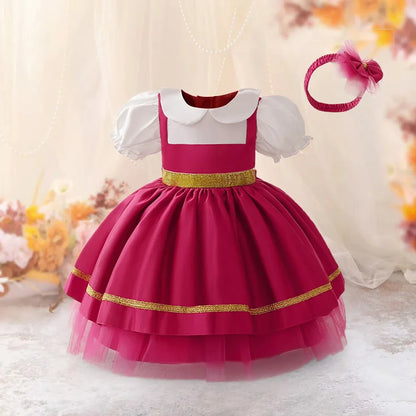 Ma Sha and Bear Toddler Girl Party Lolita Maid Dresses 2pcs Infant 1st Birthday Princess Dress Wedding Bridesmaids Kids Clothing
