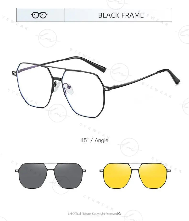 Top Brand Design Sunglasses Men Polarized 3 In 1 Magnetic Clip On Glasses Women Hexagon Night Vision Anti-Blue Light Eyeglass