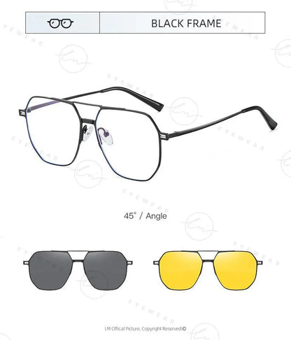 Top Brand Design Sunglasses Men Polarized 3 In 1 Magnetic Clip On Glasses Women Hexagon Night Vision Anti-Blue Light Eyeglass