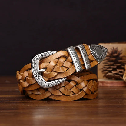 3.2CM Cowhide High Quality Genuine Leather Belts for Men Women Hand Woven Belt Strap Male Pin Buckle Jeans Cowboy Cintos Luxury