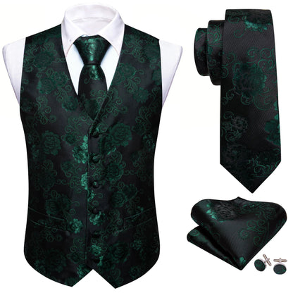 100 Colors Men Vest Tie Hanky Cufflinks Set Waistcoat Paisley Floral Jacquard Sleeveless Jacket Wedding Business