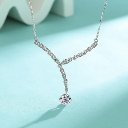 D VVS 1CT Moissanite Pendant Necklace for Women V-Shape Collarbone Neck Chain 925 Sterling Silver Lab Diamond Jewelry