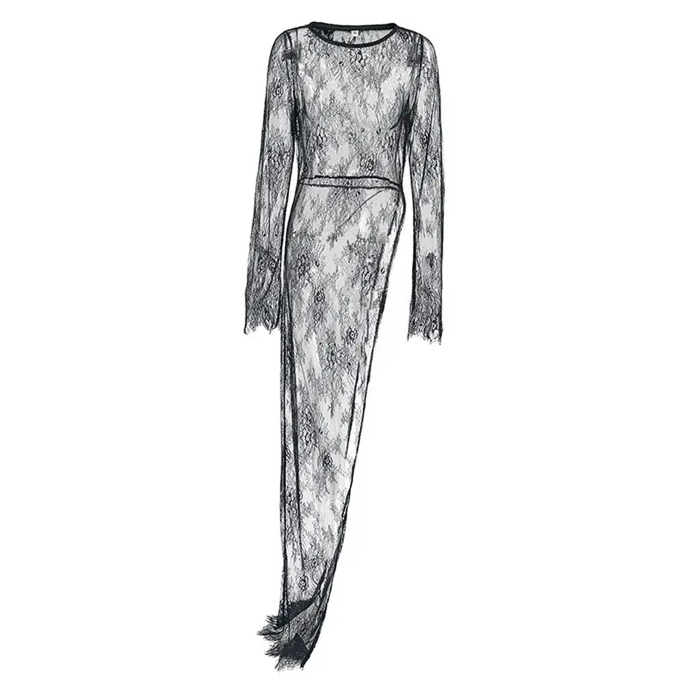 Evening Party Dress Lace Dress High Street Style Black Black Lace Dress Brand New Condition Fashion All-match Dress