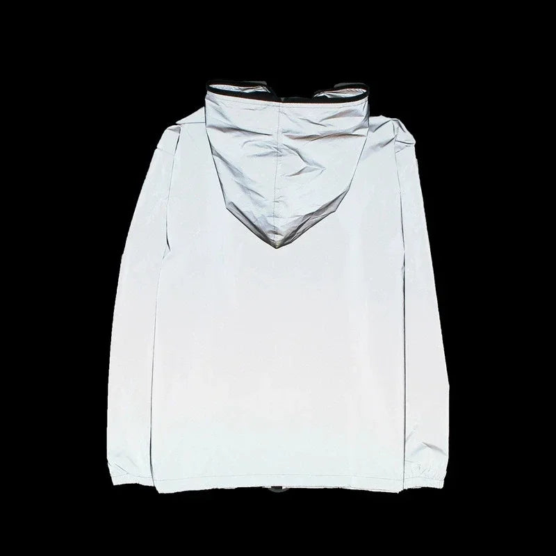 Night Reflective Hooded Jacket Men Women Couples Outdoor Casual Windproof Riding Running Coats Party Show Hip Hop Streetwear