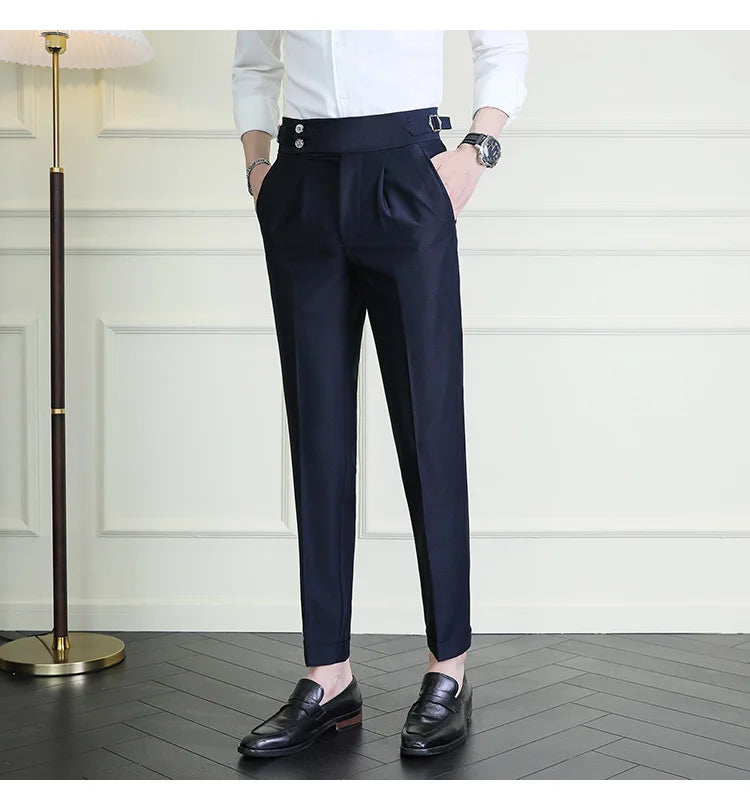High Quality Italian Style High-waisted Suit Pants Fashion Neapolitan Men's Slim Fit Business Office Social Wedding Trousers
