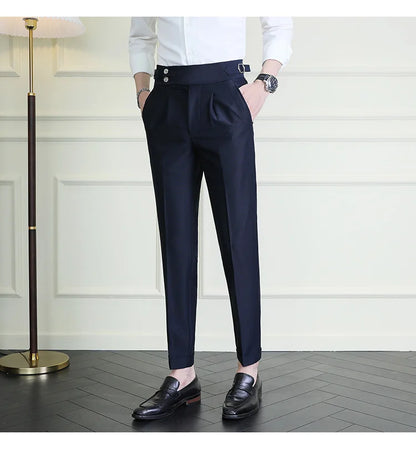 High Quality Italian Style High-waisted Suit Pants Fashion Neapolitan Men's Slim Fit Business Office Social Wedding Trousers