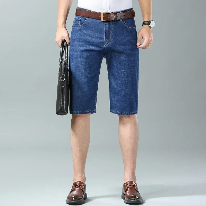 New Summer Men's Denim Shorts Fashion Light Color Casual Loose Multi-pocket Straight Five-minute Pants Elastic Knee Shorts