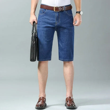 New Summer Men's Denim Shorts Fashion Light Color Casual Loose Multi-pocket Straight Five-minute Pants Elastic Knee Shorts