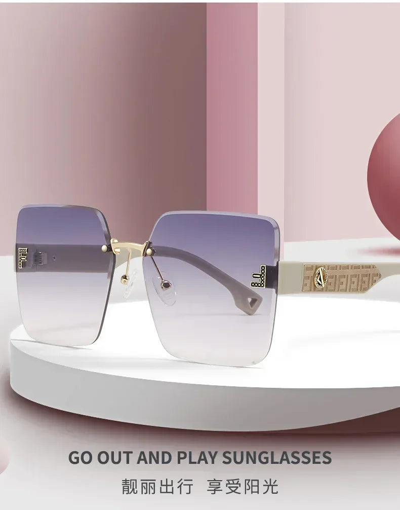 2025 New Fashion Gradient Sunglasses Women Square POLARIZED Ladies Sun Glasses Girls Rimless Vintage Luxury UV400 Gafas De Sol
