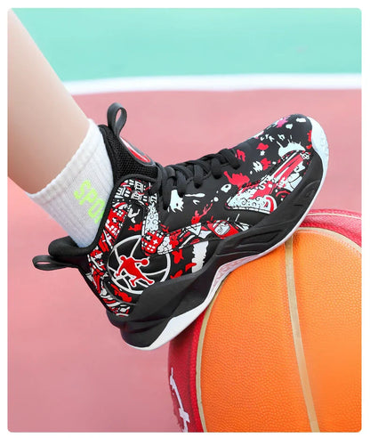 Kids Basketball Shoes Non-slip Breathable PU Leather Basketball Training Sneakers Boys Girls Sports Shoes Children Running Shoes