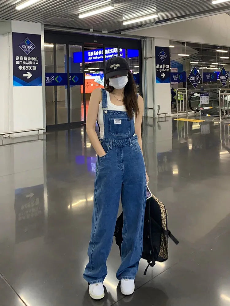 Plus Size Women's High Waist Overalls Denim Utili Pants Straight Leg Spring Autumn New Sle Loose Slimming Versatile Onesie