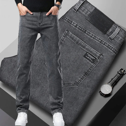 Men's Slim Jeans Korean Fashion Elastic Straight Casual Denim Pants Comfortable Work Male Spring Autumn Trousers Black Gray
