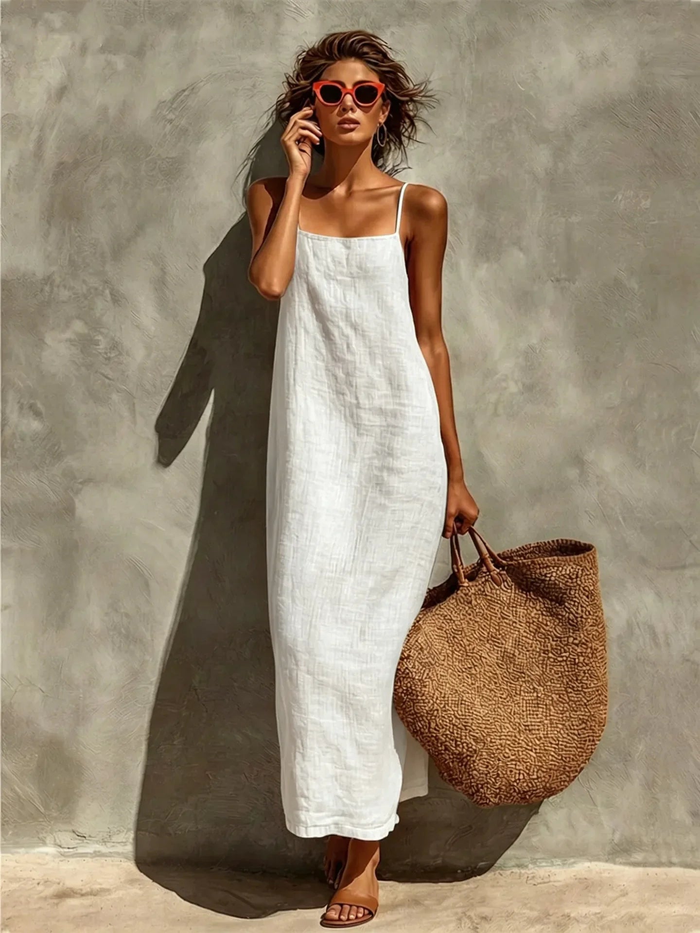 2026 Summer New Women Solid Color Spaghetti Strap Dress Loose Casual Comfortable Sundress