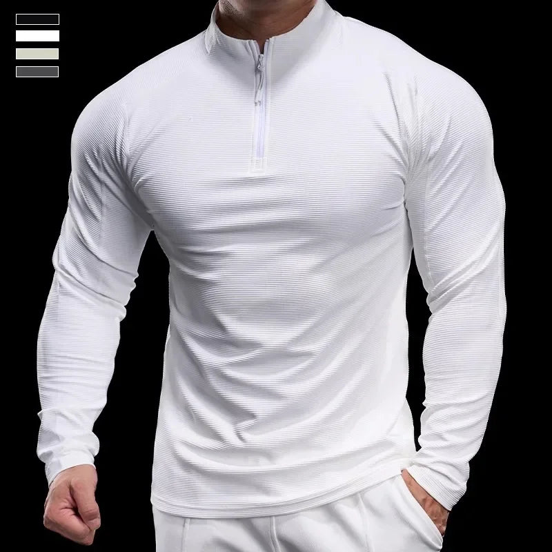 Autumn Sports Fitness Top Men Running Training Long-sleeved T-shirts Sweaters Stand-up Collar Quick-drying Breathable Clothes