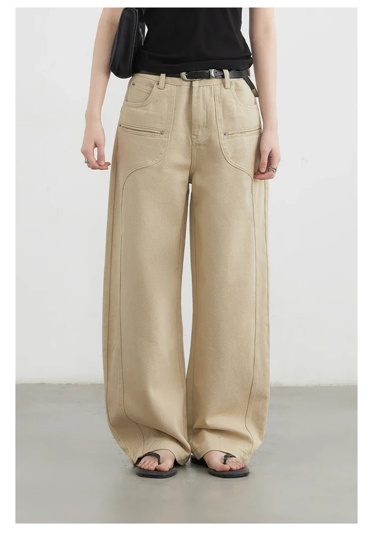 Women Jeans Solid Loose Casual New Split Wide Leg Denim Pant Workwear Female Trousers Spring Autumn 2025