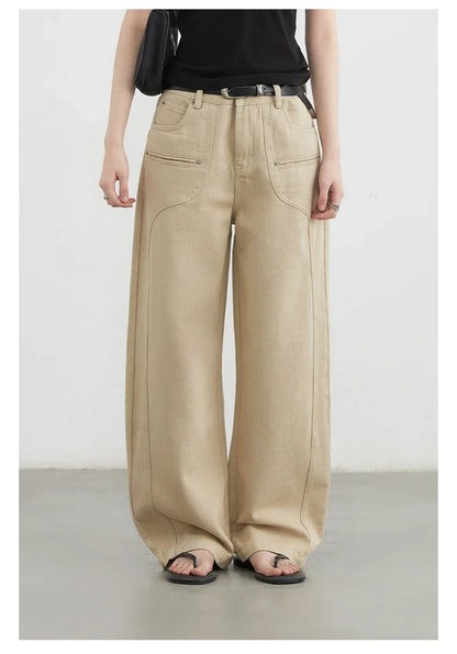 Women Jeans Solid Loose Casual New Split Wide Leg Denim Pant Workwear Female Trousers Spring Autumn 2025