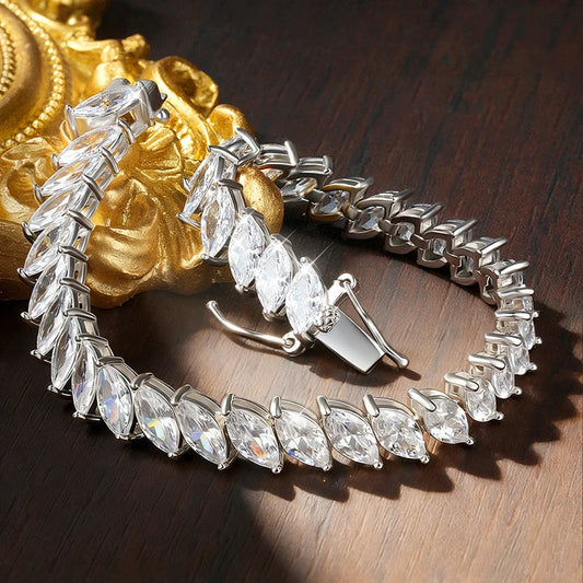 Bracelets tennis en moissanite certifiés taille marquise 0,5 carat pour femme, en argent sterling S925 plaqué or 18 carats, bijoux fins