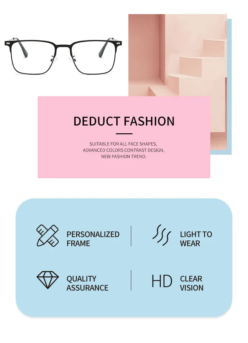 Fashion Square Metal Frame 3 in 1 Magnet Clip On Glasses Polarized Sunglasses Man Night Vision Clip Anti Blue Light Glasses