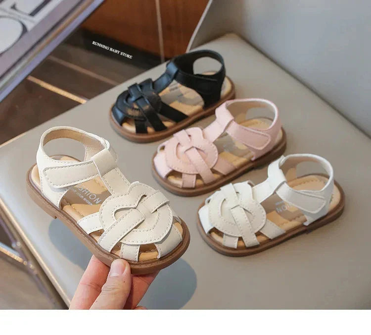 Girls Roman Shoes Children Solid Color Classic Retro Style Student Uniform Shoes Kids Fashion Girl Toes Wrapped Sandals I03284