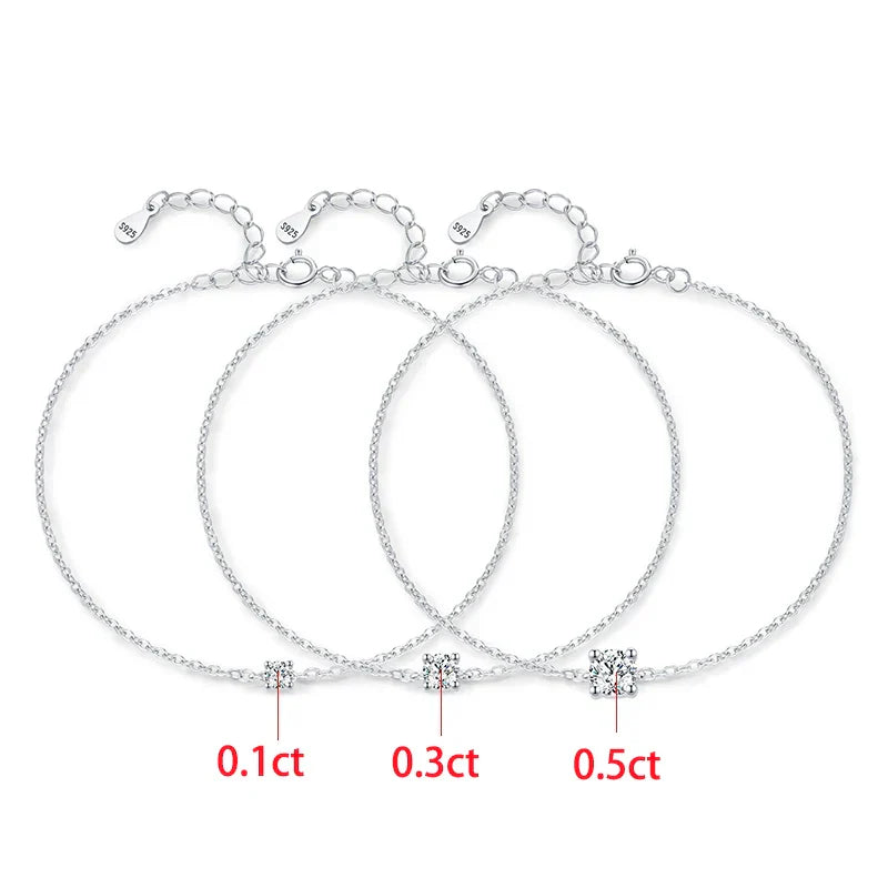 Trendy 0.1-0.5CT Moissanite Bracelets for Women Elegant Lab Diamond Adjustable Chain 925 Sterling Silver Wedding Jewelry