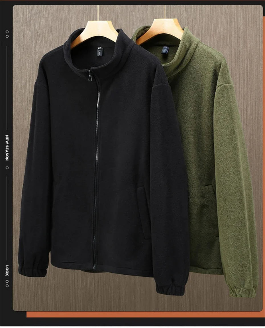 Solid Color Polar Fleece Jacket Men Winter Thcik Warm Fleece Jacket Coat Plus Size 12XL Fashion Casual Polar Fleece Coat Male