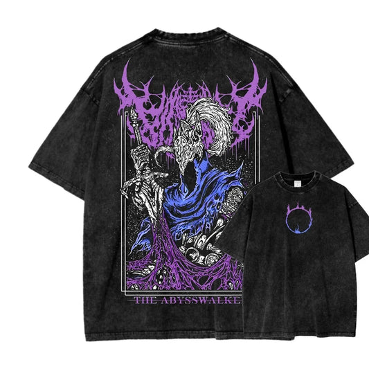 Bestselling Dark Souls Washed T-Shirt Soft Loose Unisex Couple Style Personalized Street Fashion Apparel for Anime Lovers