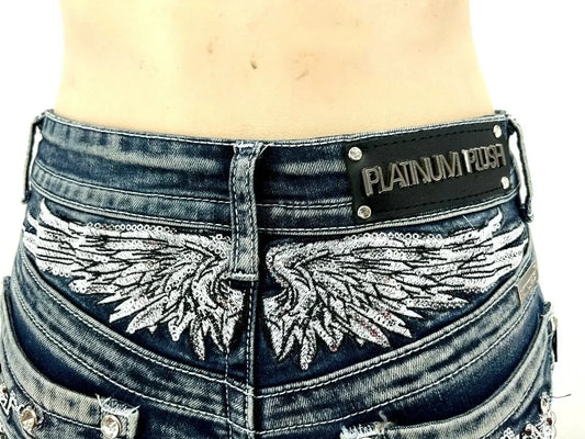 Women Rider Motorcycle Wing Rivet Embroidery Shorts Y2k Vintage Gothic Hot Girl Sexy Washed Denim Shorts Low Waist Mini Skirts