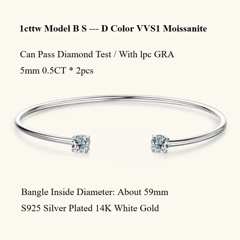 2-Stone 0.8ct Pear Cut Moissanite Cuff Bangle 925 Silver Open Hand Chain Bracelet Adjustable Diamond Jewelry For Women Gift