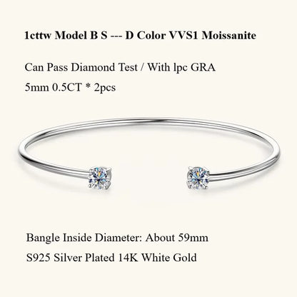 Dainty 0.5CT Round Brilliant Cut Moissanite Cuff Bangle for Women s925 Silver Lab Diamond Open Hand Chain Bracelet Gift