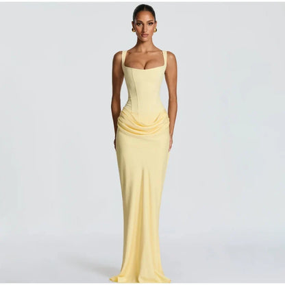 Lady Sexy Strapless Split Solid Pleated Dress Women Chic Backless High Waist Off-shoulder Dresses 2026 New Evening Party Gowns