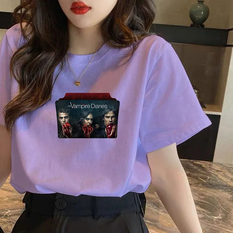 Vampire Diaries Cotton Women Girls Casual Harajuku T-shirt O-neck Short Sleeve Streetwear Ladies Graphic Summer Female T-shirt