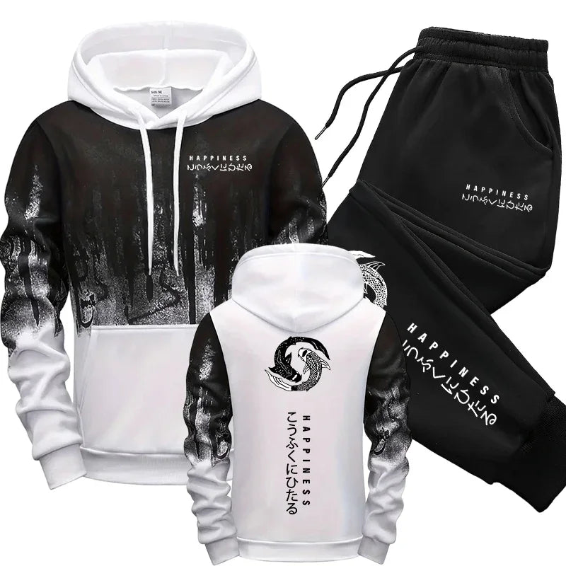 Japanese Fashion Men's Tracksuit Hoodies Sweatpants 2 Piece Set Fall&winter Daily Casual Sporty Jogging Suit Urban Trend Outfits