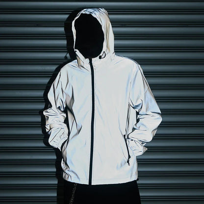 Night Reflective Clothes Spring New Men's Hooded Jacket Outdoor Run Casual Windproof Coat Couples Hip-hop Streetwear S-5XL