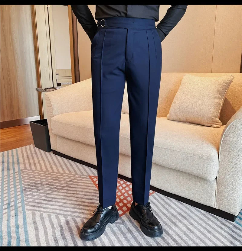 British Style Men's High Waist Casual Pants New Solid Color Naples Men Suit Pants Slim Fit Casual Business Formal Mens Trousers