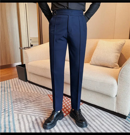 British Style Men's High Waist Casual Pants New Solid Color Naples Men Suit Pants Slim Fit Casual Business Formal Mens Trousers