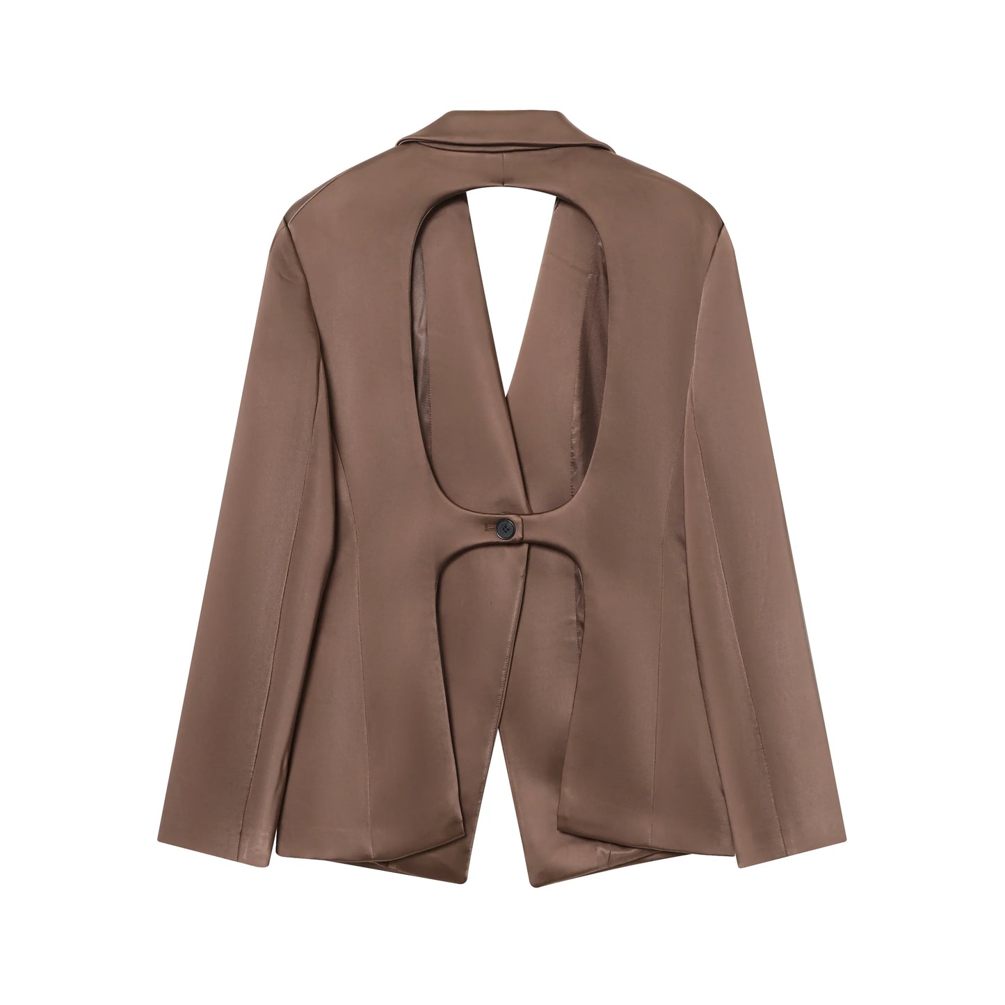 backless Satin Texture Blazers Women Fashion Autumn Winter Back hollow design Long Sleeve Single Buckle Suits Jacket coats