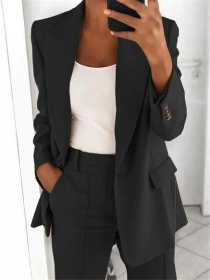 Elegant Slim Fit Suit Jacket And Pants Set for Women 2024 New Fashion Spring Autumn Turn-down Collar High-end Feeling